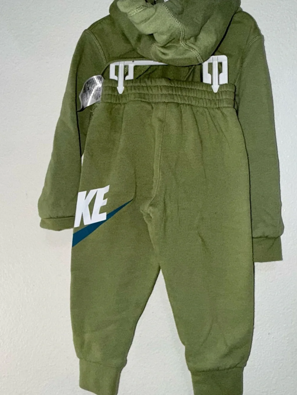 Nike Kids Olive Green Sweatshirt & Joggers with Blue Swoosh